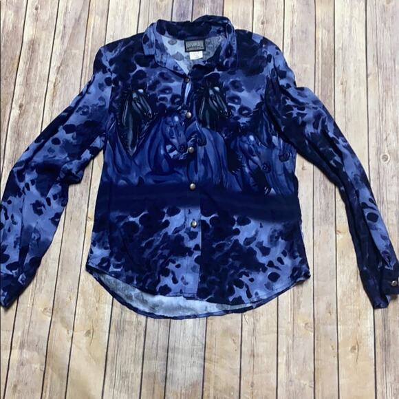 Roughrider by Circle Horse Print Button Down Top L - Picture 1 of 4